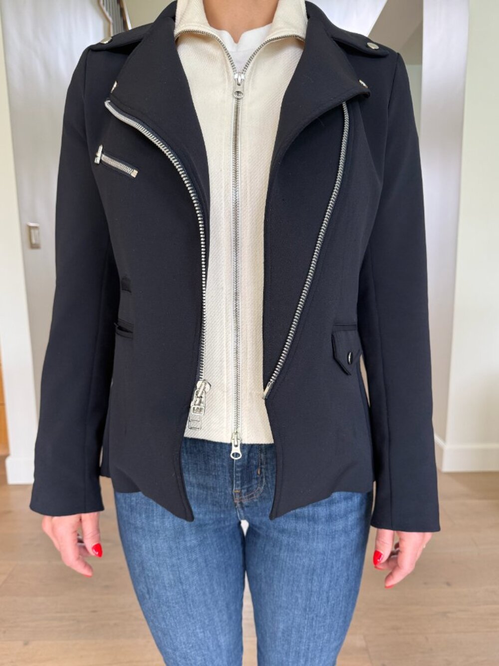 Veronica Beard Scuba Hadley Moto Jacket WITH Dickey!  Black size 8.